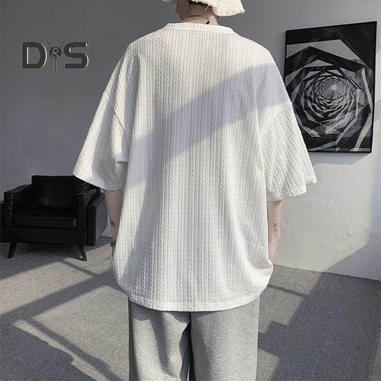 Męski T-shirt Mały Dekolt V Krótki Rękaw Tekstura Skręcana Koszulka Jednolity Kolor Luźny Krój Jedwab Lodowy Codzienne Topy