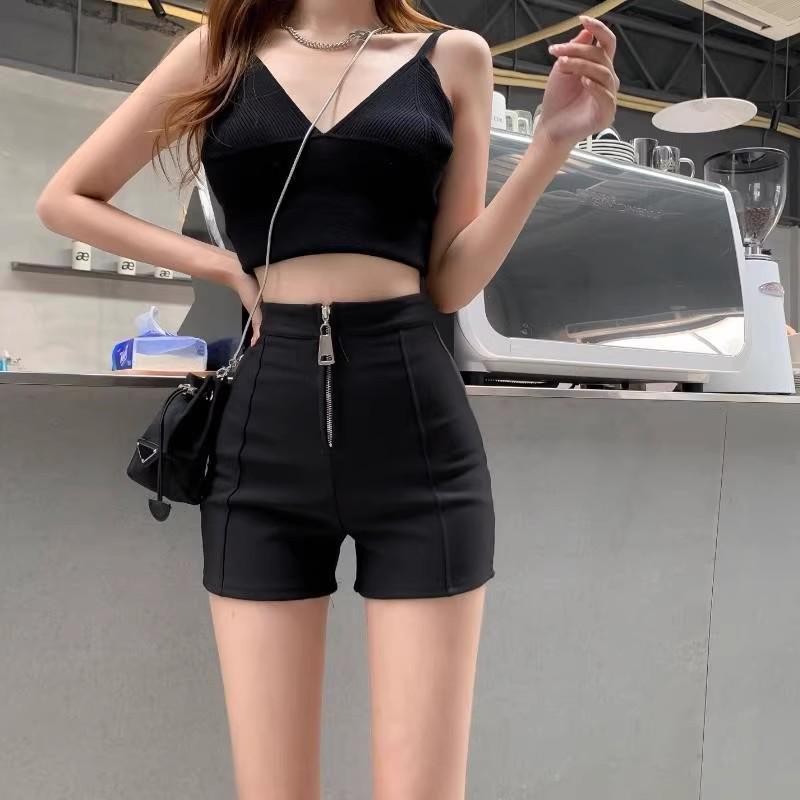 

Plus Size Summer High Waist A-Line Black Shorts for Women - Slimming Wide Leg Casual Zipper Pants XL чорний