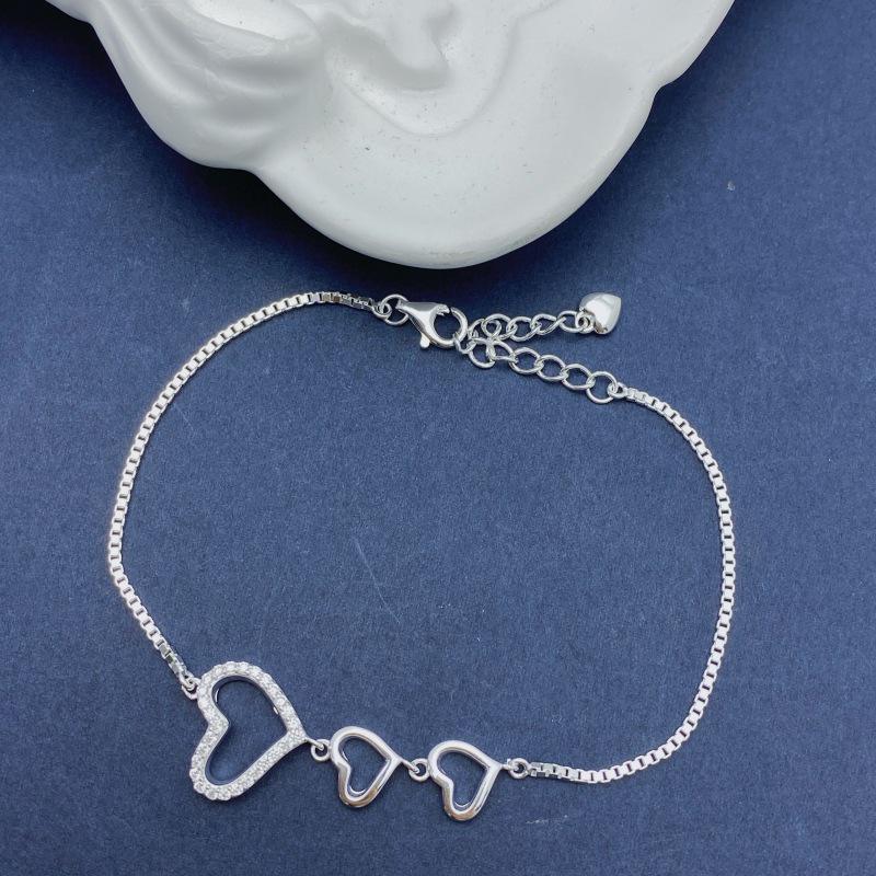 S925 Sterling Silver Heart-to-Heart Bracelet for Women - Korean Style, Versatile, Light Luxury, Heart Shape Gift for Best Friend or Girlfriend 925 Sterling Silver