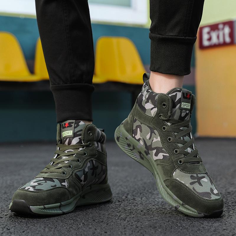High-top canvas camouflage shoes men's and women's outdoor sports training shoes hiking shoes student military training shoes