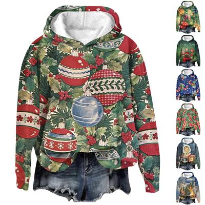 Sudaderas casuales de moda para mujer con estampado navideño, manga larga y cuello redondo