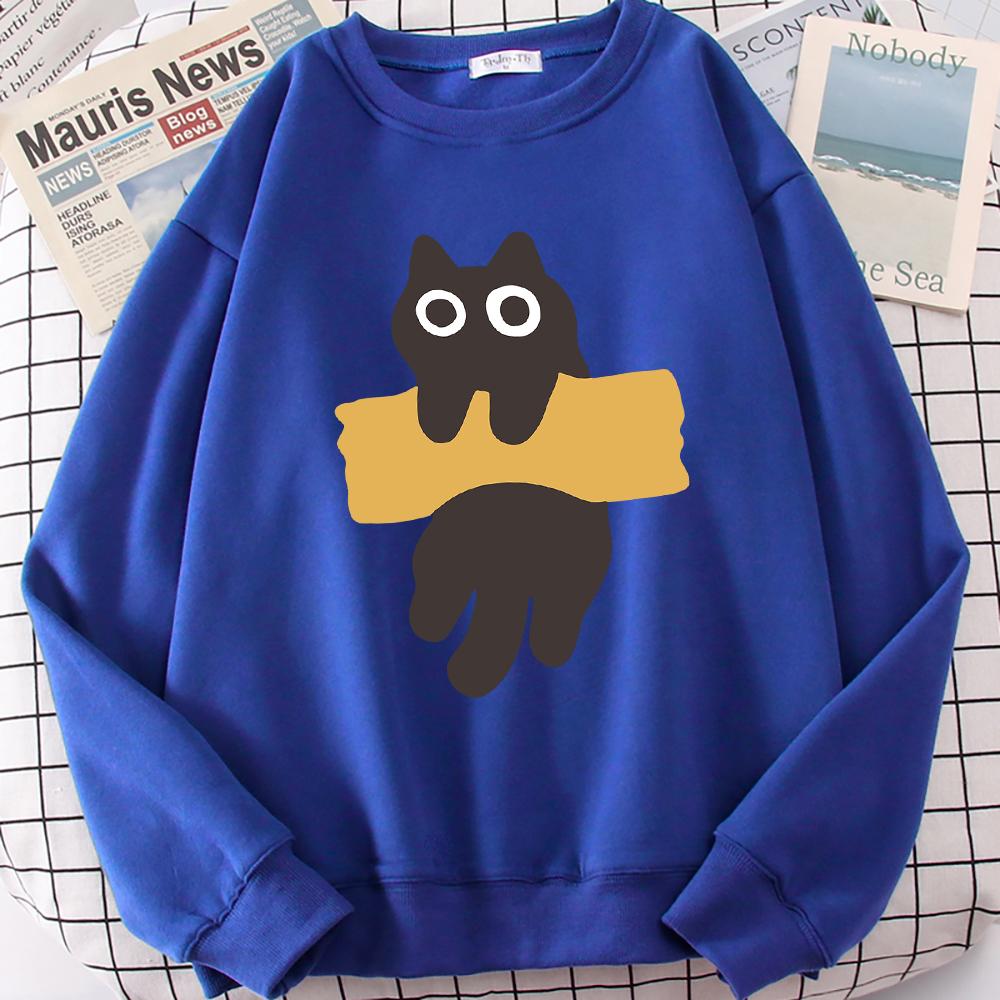 Fun Adhesive Tape Cat Cute Print Cartoons Hoody Men Women Hoodie Autumn New Hoodies O-Neck Loose Clothes Sweatshirts