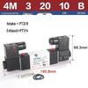 Airtac 4M210-08 Pneumatic Solenoid Valve, 220V/24V, Two-Position, Five-Way.