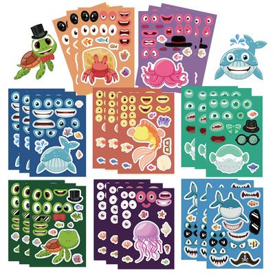 Toy Puzzle Stickers Marine Creature Make A Face Sticker DIY Handicraft Waterproof Repeat Stickers