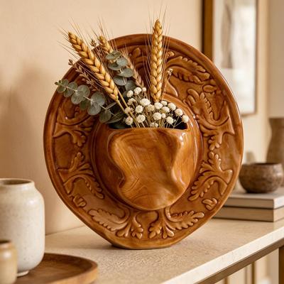 Cowboy Hat Vase Rustic Ceramic Home Decor Indoor Planter Vase Wall Art For Home Kitchen Dining Room Bedroom Bathroom Office Cafe