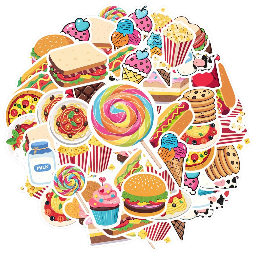 35pcs-50pcs Cute Food Stickers Playful Sweets Stationery Stickers Funny Stickers For Guitar Laptop Helmet Skateboard DIY Phone