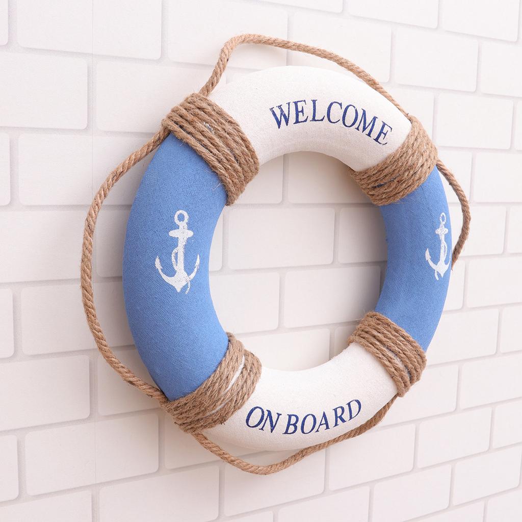 1Pcs 30Cm Lifebuoy Wall Hanging Decoration Blue Iron Anchor Mediterranean Style Door Sign for Cafe Restaurant Club Home Decor