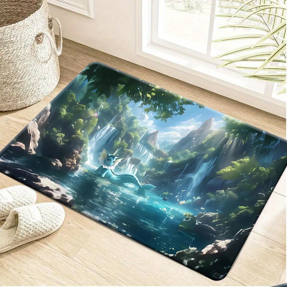 Pokemon Mega Charizard X Blue Flame Print Non-Slip Doormat, Absorbent Floor Mat for Home Decor