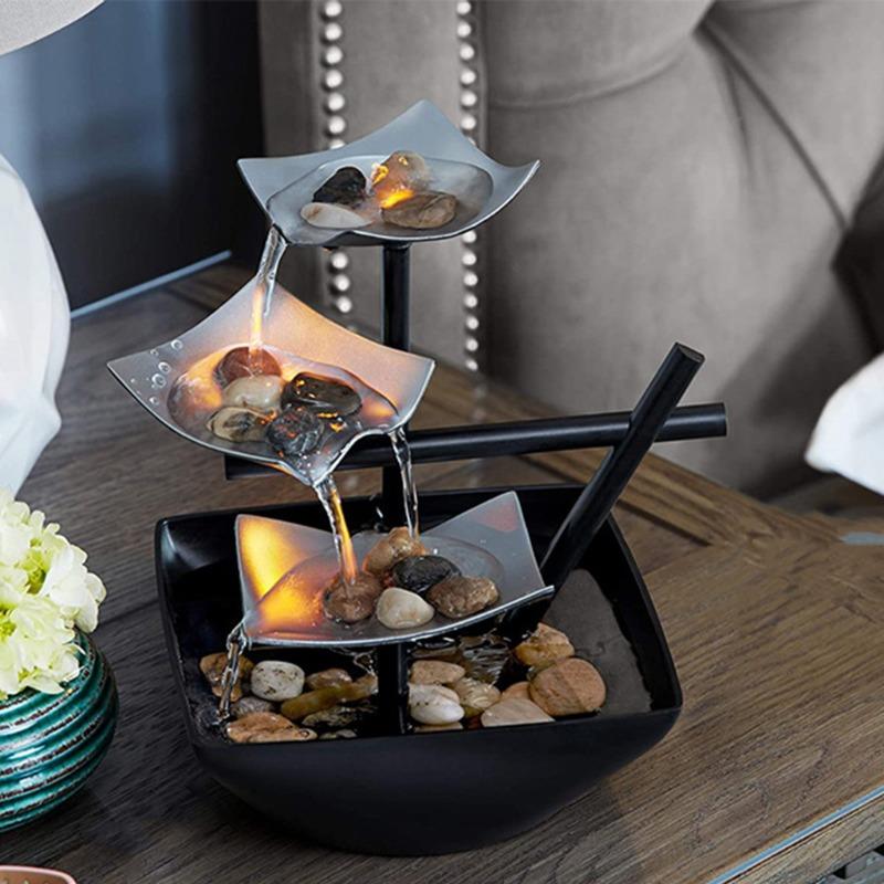 Tabletop Water Fountain, Automatic Pump, Deep Basin & Natural River Rocks. Indoor Zen Relaxation for Office, Living Room