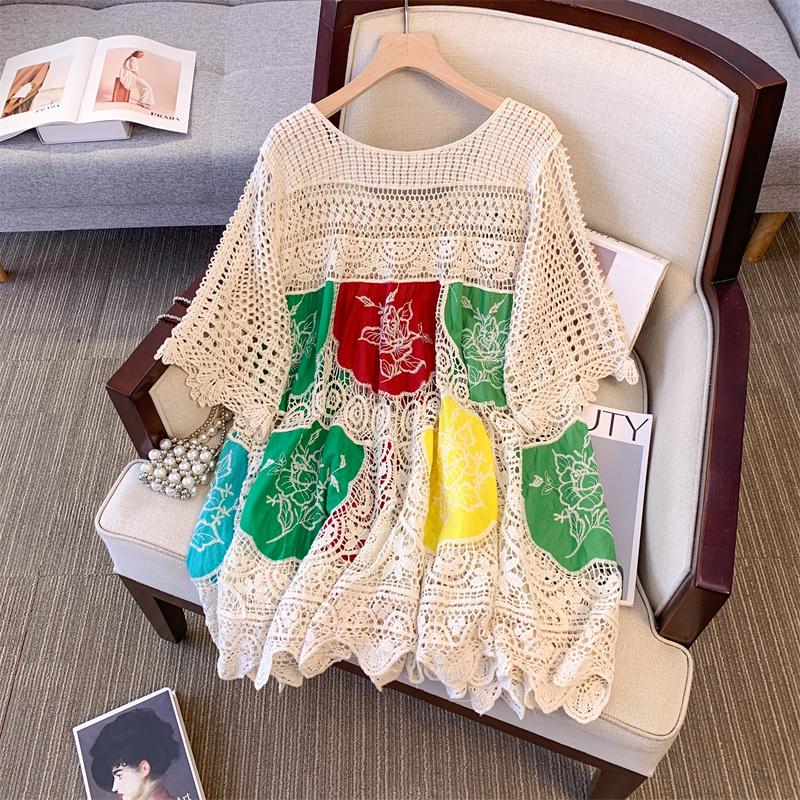 Dimanaf 2025 Nouvel Été Femmes Longue Robe Tricotée Basique Manches Robes en Dentelle Colorées Décontractée Ample