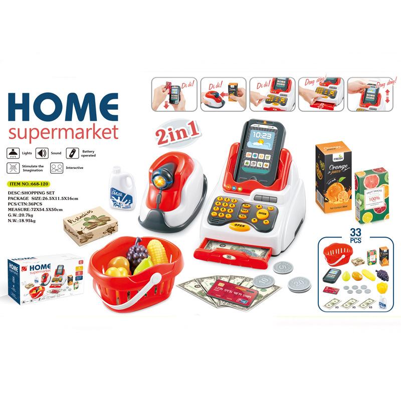 Children'S Play House Checkout Page Play House Toys, Intelligent Simulation Supermarket With Shopping Basket Cash Register Combination Set