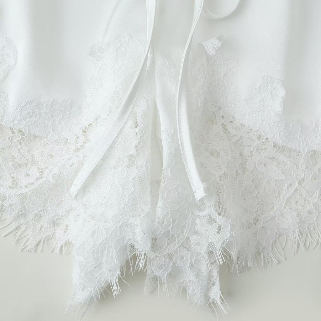 European and American Style, Wholesale Women's Clothing Fashion Versatile Temperament Casual Lace Splicing Top Shorts Set