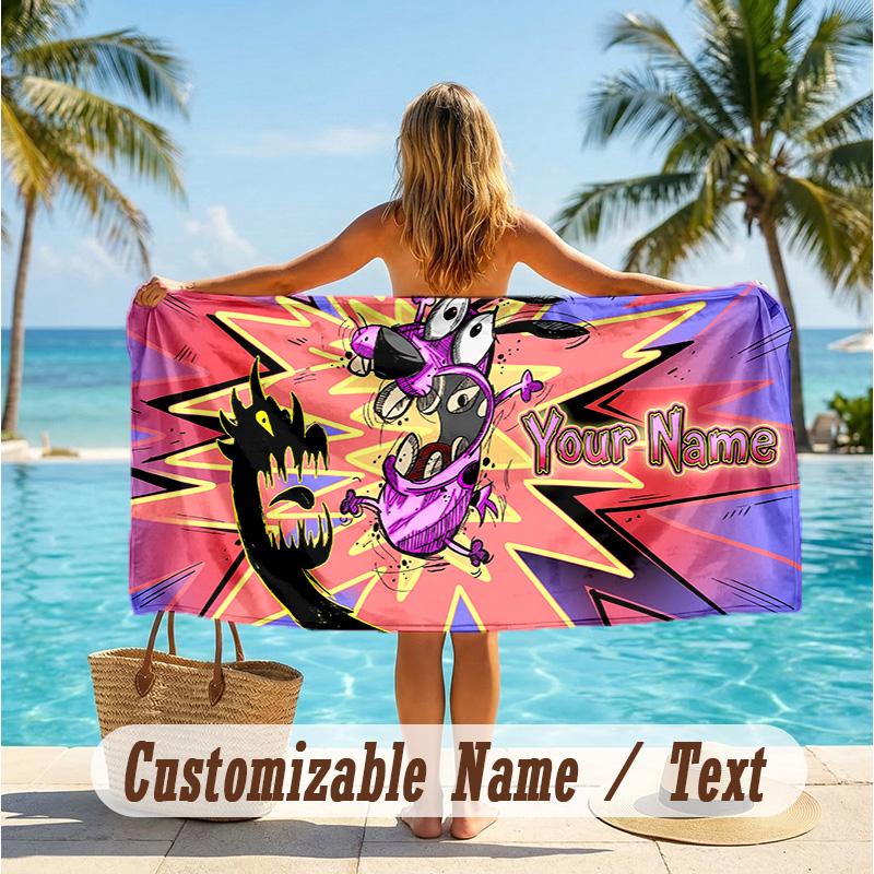 Custom Text Beach Towel, Soft Absorbent Swimming Multi-use TowelCourage the Cowardly Dog