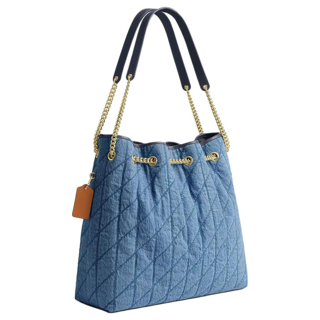 Coach Evelyn 36 Quilted Denim Shoulder Bag Large Women Shoulder Bag Indigo CDC01-IMTYV