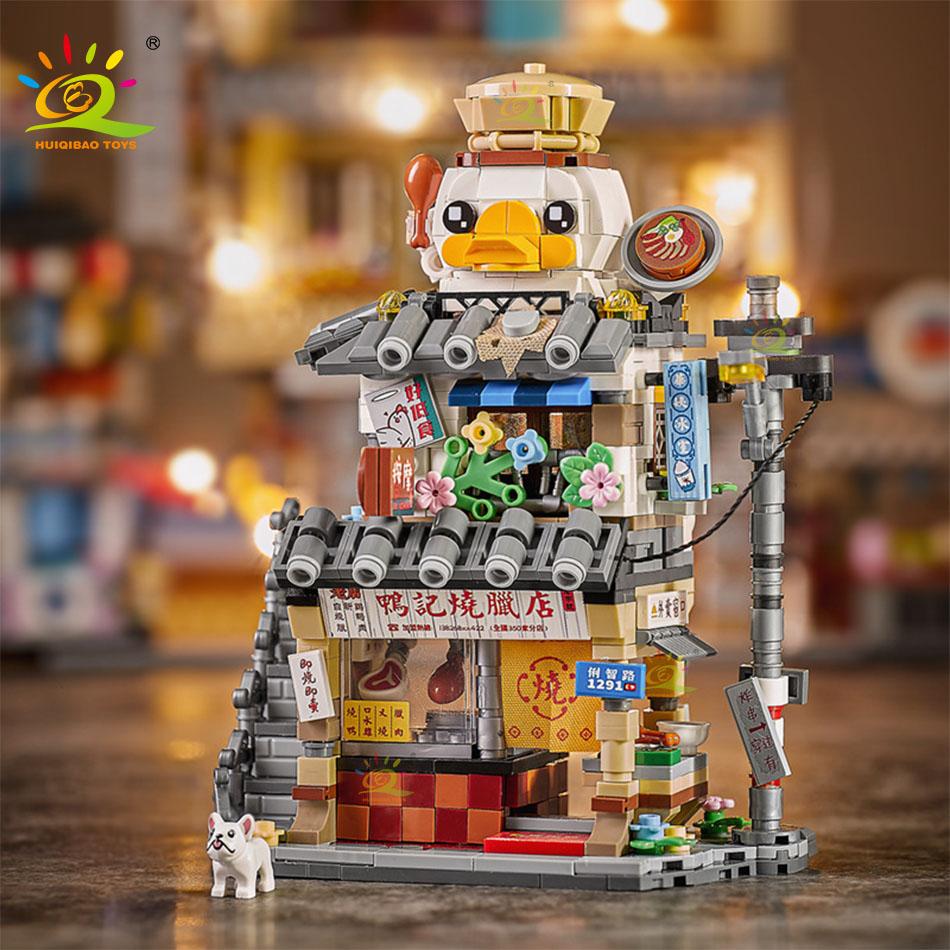 Ungiftige Stadt Mini Chinesische Straßenansicht Feinschmeckerladen Mikro-Bausteine Set Meeresfrüchte-Restaurant DIY Bausteine Spielzeug für Kinder