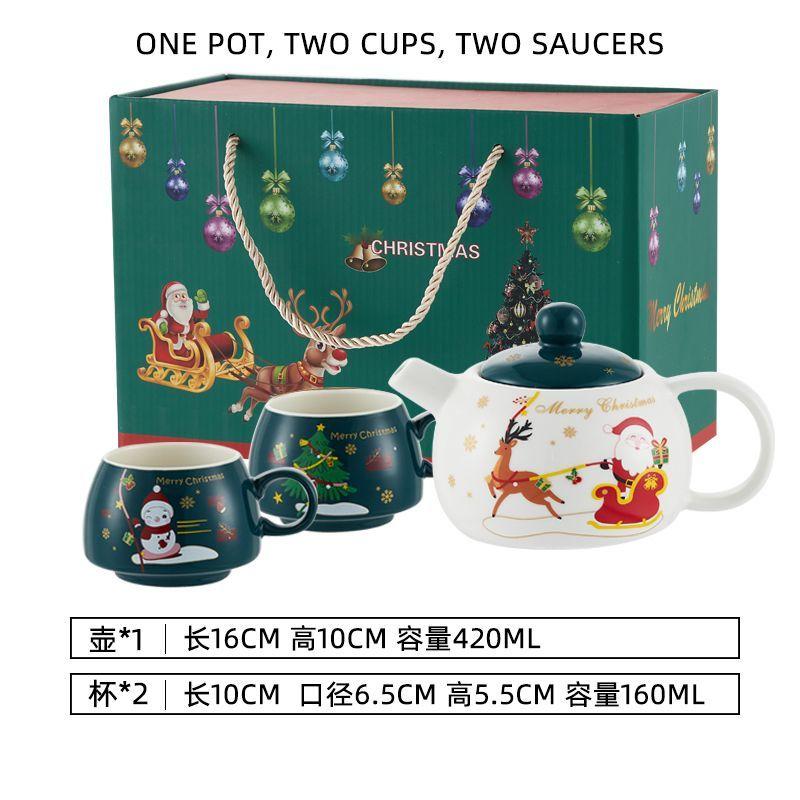 Special Gold-plated Tea Set Christmas Gift One Pot Two Cups Christmas Tea Pot Set Coffee Cup Saucer Teapots Teaware