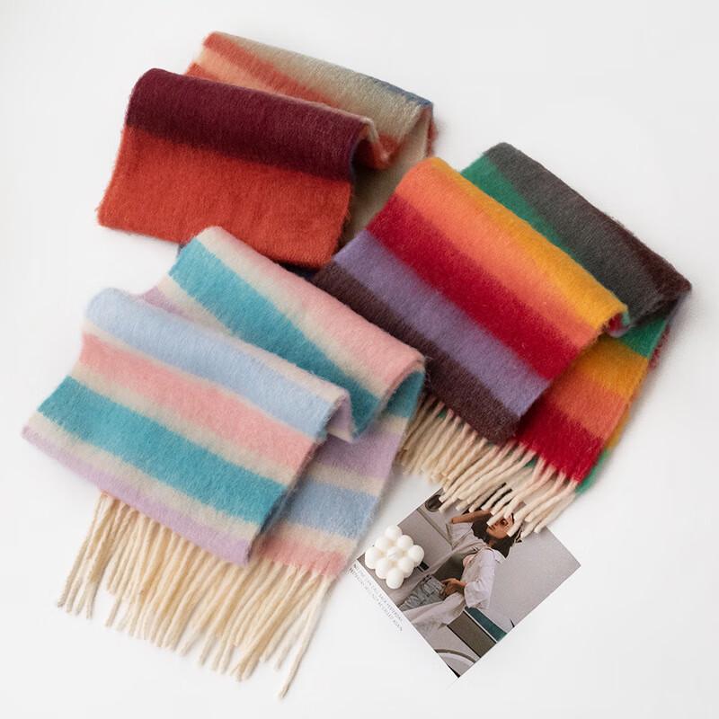 Dopamine Rainbow Plaid Imitation Cashmere Scarf Shawl