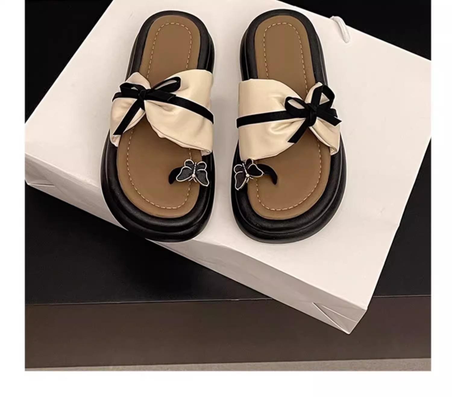 

Женские пляжные туфли на мягкой подошве, летние сандалии с бантом и увеличением высоты, легкие удобные шлепанцы с перемычкой для пальца, нескользящие 40 чёрный