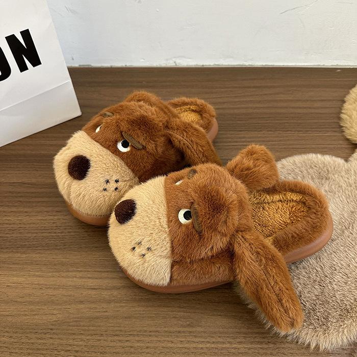 Women's Cartoon Cute Thick Bottom Heightened Large Size Winter Warm Padded Lining Anti-slip Outdoor Shoes Hiking Sports Cotton Slippers