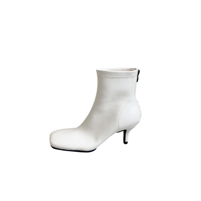 2025 European and American Style Square Head Elastic and Thin High Heel Stiletto Short Boots
