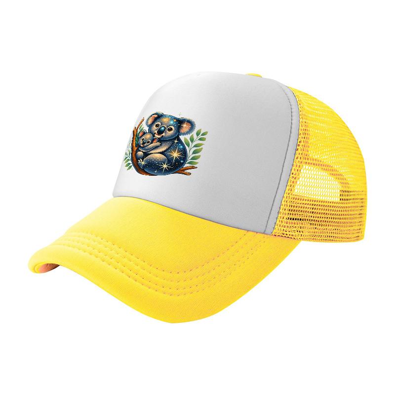Koala Bear Starry Night Design Mesh Trucker Hat Breathable Adjustable Cap for Outdoor Activities and Casual Wear