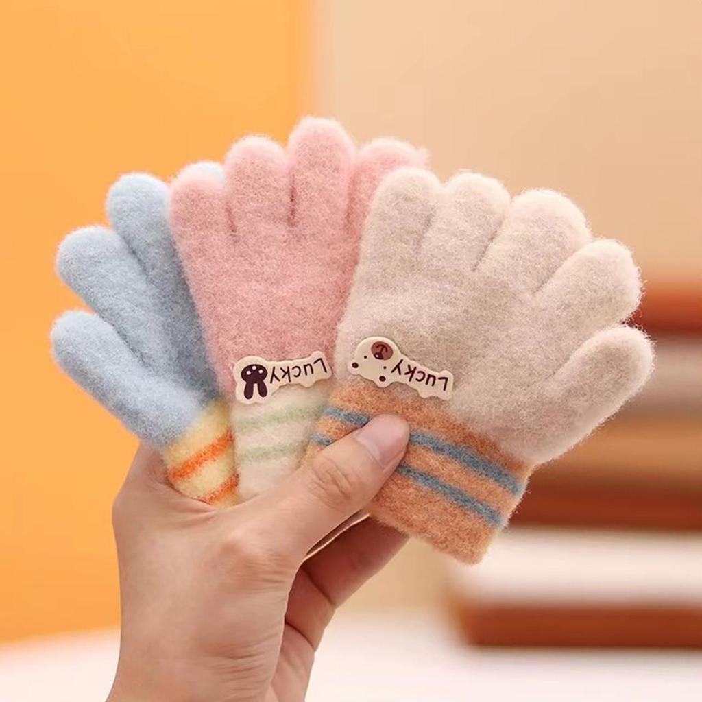 Cartoon Kids Plush Glove Warm Winter Hand Warmer Cute Infant Five Finger Mittens Baby Knitted Gloves