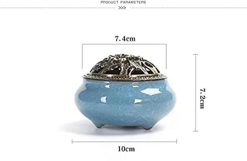 (pont du monde) Ceramic Incense Burner, Incense Stick Holder, Aromatherapy, Stylish, with Lid (Light Blue)