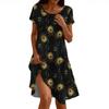Short Sleeve Boho Dress For Women Casual Loose Fit Summer Sundress Feathers Print Dress With Pockets