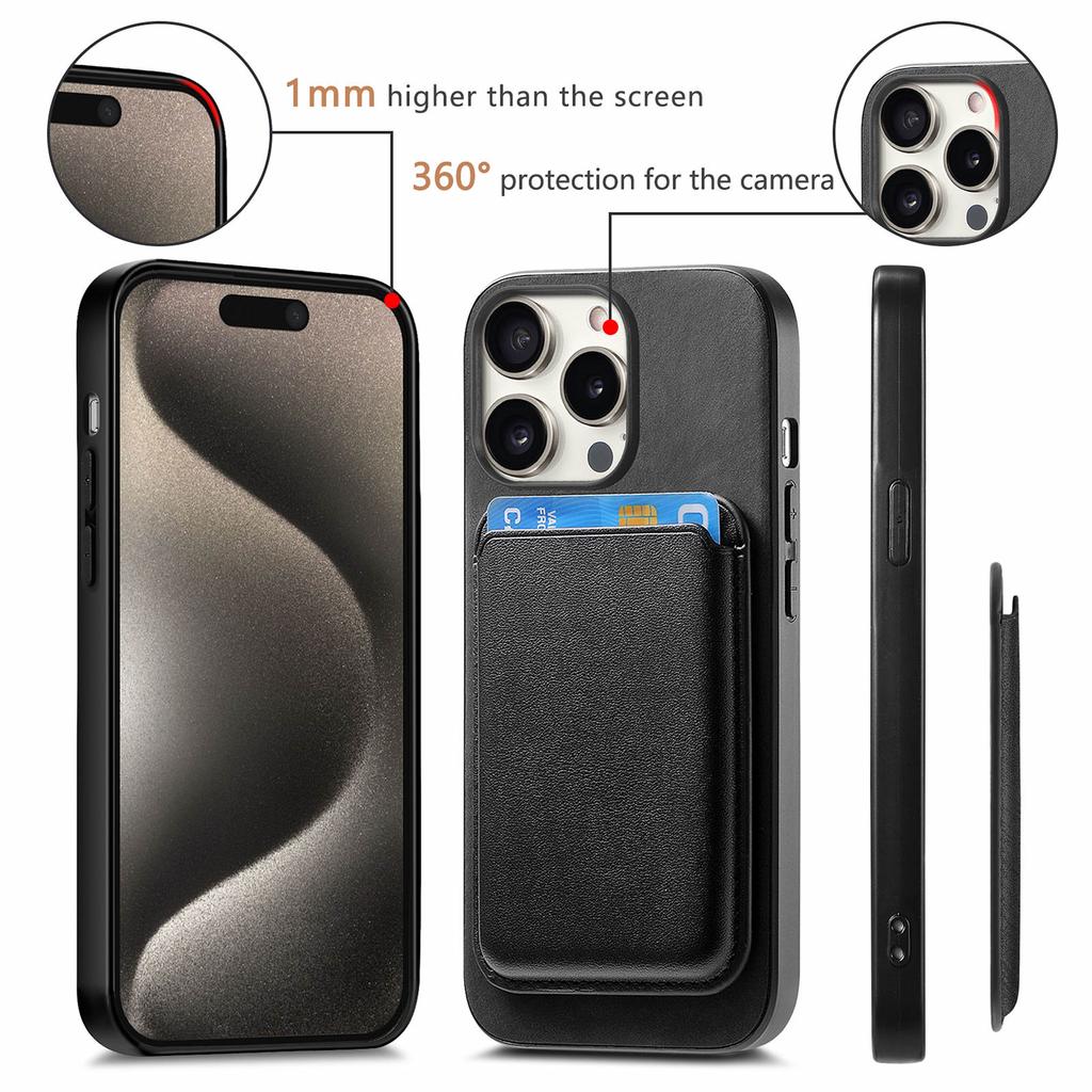 B2 For iPhone 16 Pro Max Case Detachable Magnetic Card Bag Leather+TPU Phone Cover