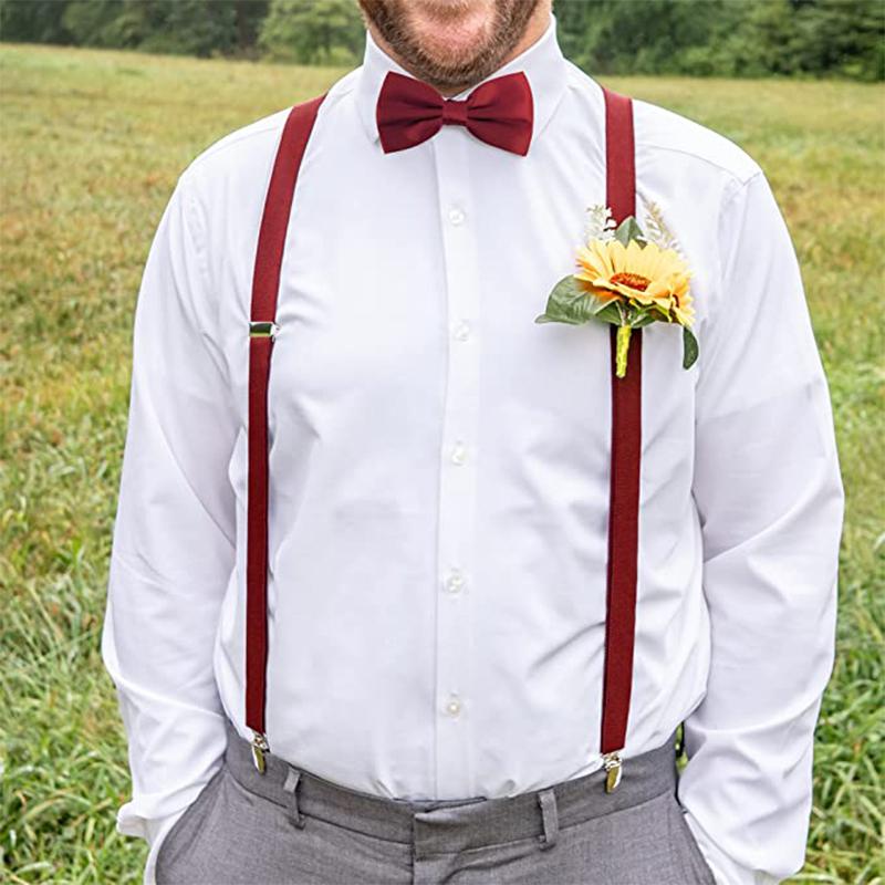 Ensemble classique de bretelles et nœud papillon, bretelles élastiques réglables en Y de 2,5 cm de large avec 3 clips, nœud papillon tissé pré-noué de 12 cm, taille unique pour hommes et femmes