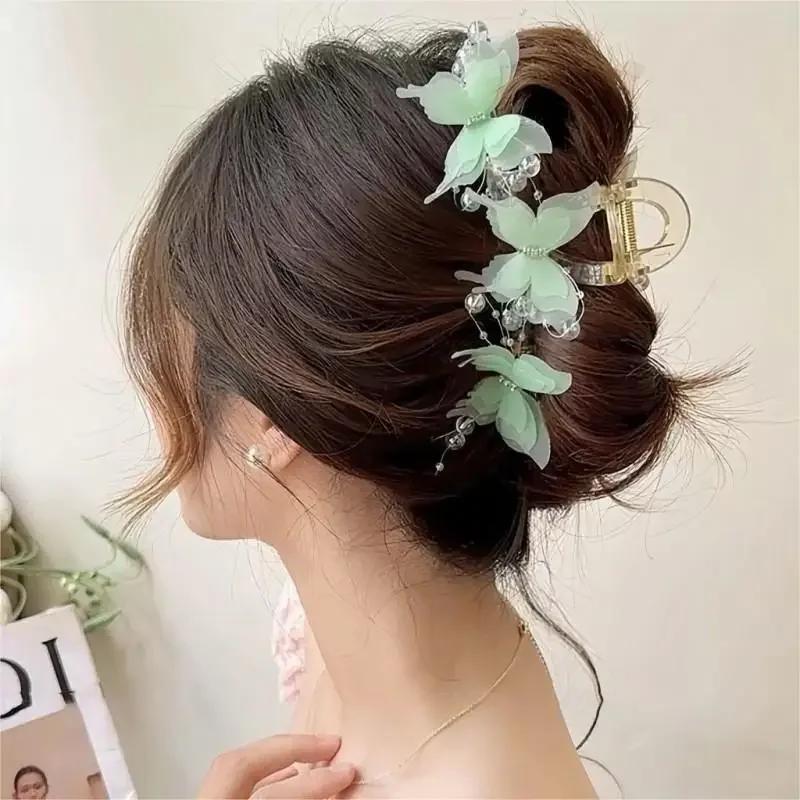 Pinza per Capelli a Forma di Farfalla con Perline Grande Antiscivolo Accessori per Capelli per Capelli Spessi Donna Quotidiano Festa Disponibile in 3 Colori