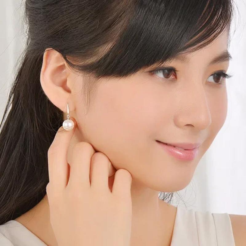 8/10/12/14Mm Elegant Pearl Drop Earrings For Women, Silver Plated Hypoallergenic Jewelry, Minimalist Dainty Accessories, Lightweight Fashion Earrings