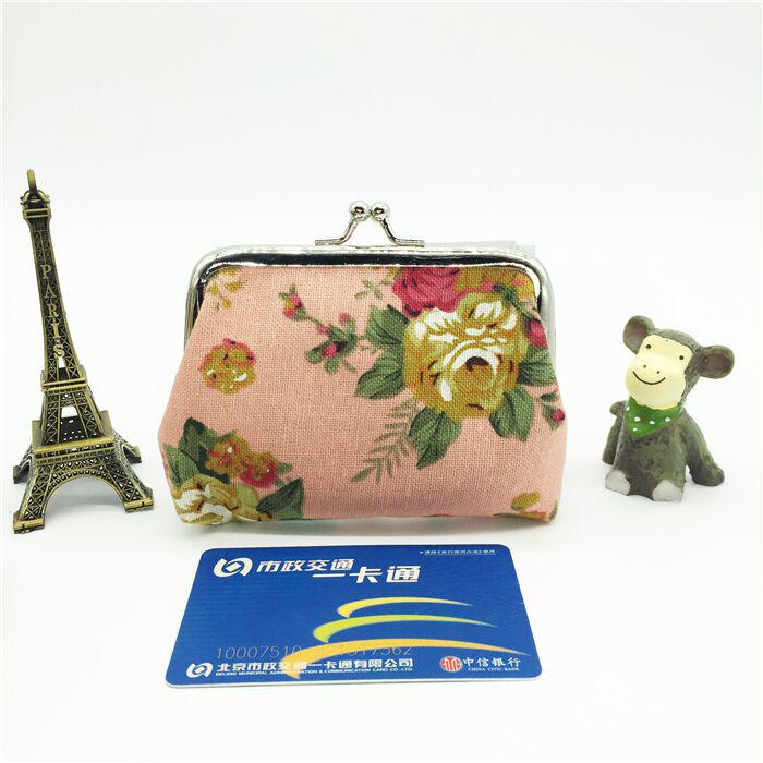 Rose canvas mini change bag, women's fabric buckle coin bag, children's cute small wallet