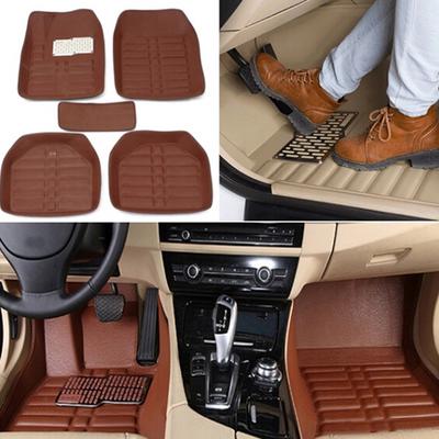 5Pcs/Set Universal Coffee Color Car Auto Floor Mats Floor Liner Leather Carpet