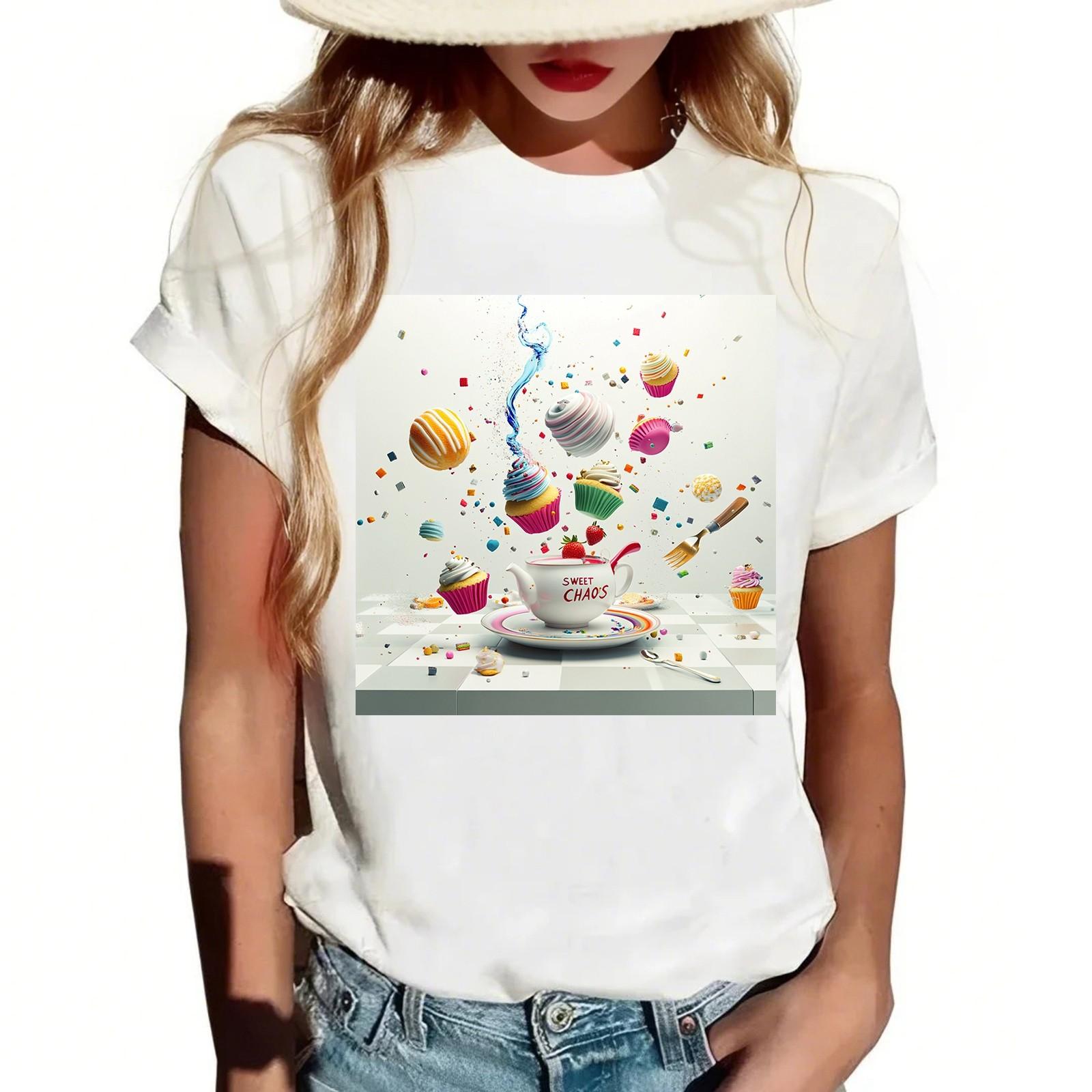 

Жіноча повсякденна футболка з круглим вирізом і короткими рукавами XL білий