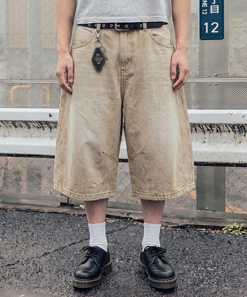 Eoneolleokodeu Du Curved Half Denim Pants (Beige)