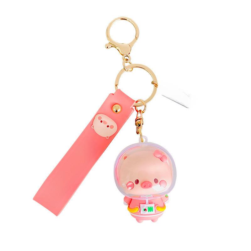 Astronaut Pig Yellow Keychain Adorable Silicone Space Pig Accessory Key