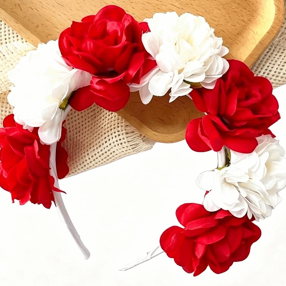 Vintage Floral Headband Wreaths Garland Bohemian Hair Accessories Artificial Flower Crown  Women красный