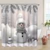 1Pc Christmas Shower Curtain - Snowman Winter Wonderland Bathroom Decor With Snowflakes, Extra Long 70.8X70.8 Inch High Quality