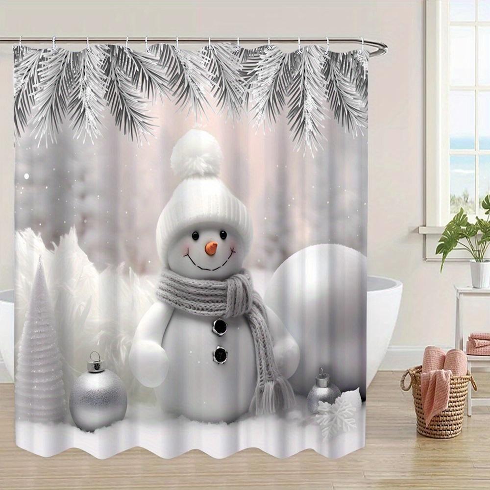 1Pc Christmas Shower Curtain - Snowman Winter Wonderland Bathroom Decor With Snowflakes, Extra Long 70.8X70.8 Inch High Quality