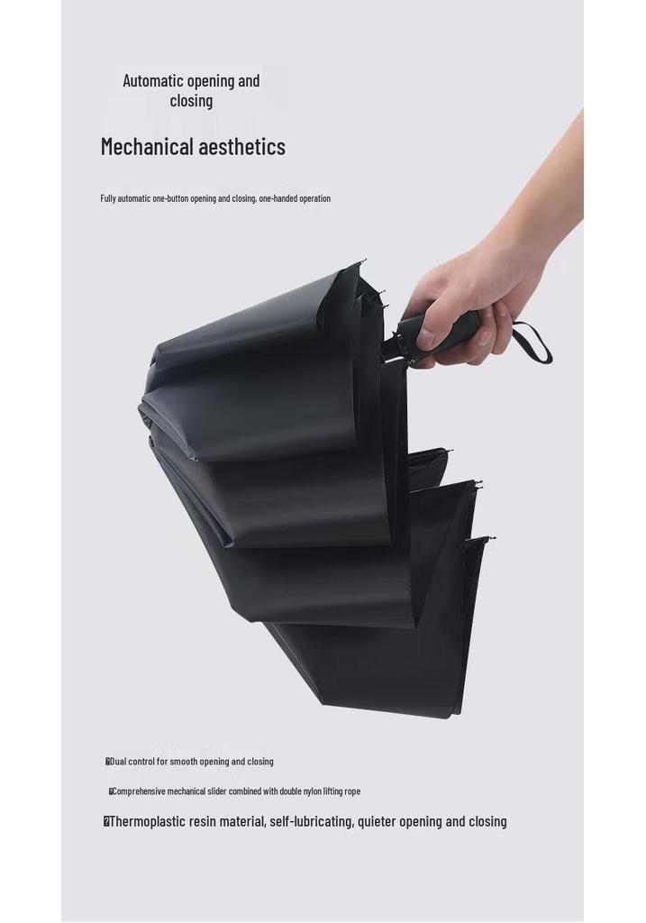 8-Rib Automatic Three-Fold Umbrella with Logo, Thickened Black Glue for Sun and Rain