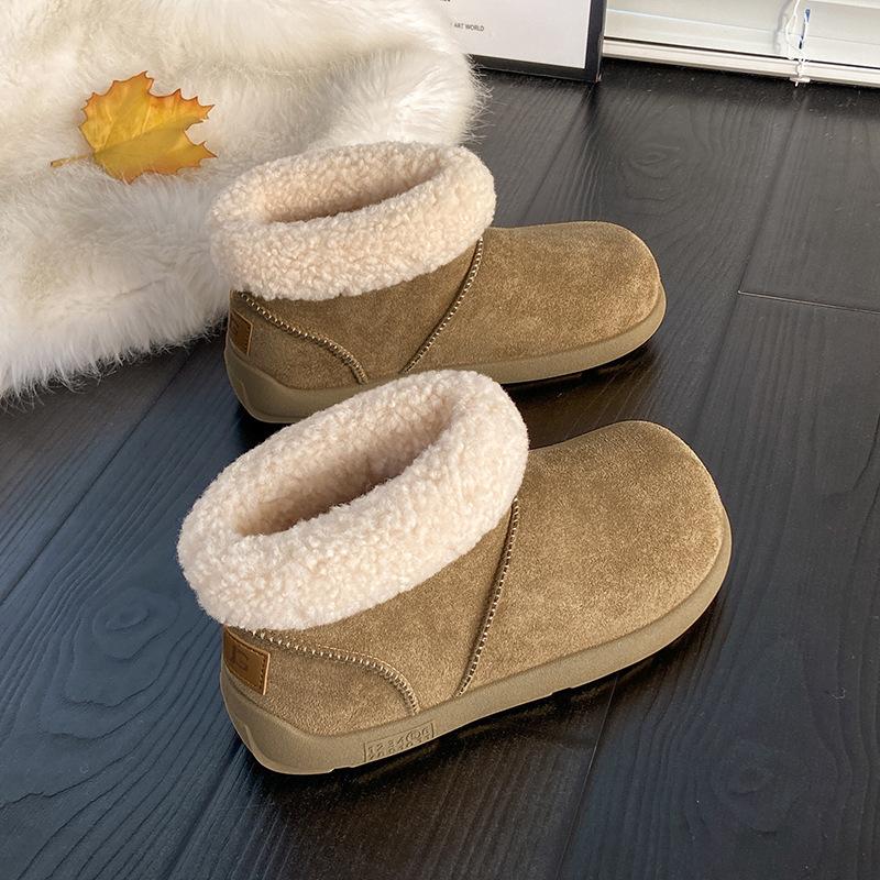 Women's Plus Size Soft-Sole Height-Enhancing Warm Winter Fur-Lined Ski Boots with Plush Lining Short Boots for Outdoor Sports and Cotton Boots