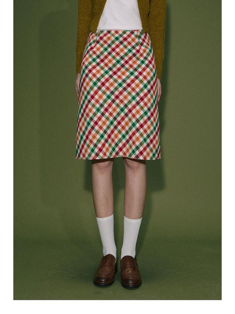 Retro Colorful High-Waist Plaid Midi Skirt for Women - Spring/Fall/Winter 2026 Fashion, Slimming & Hip Covering Design