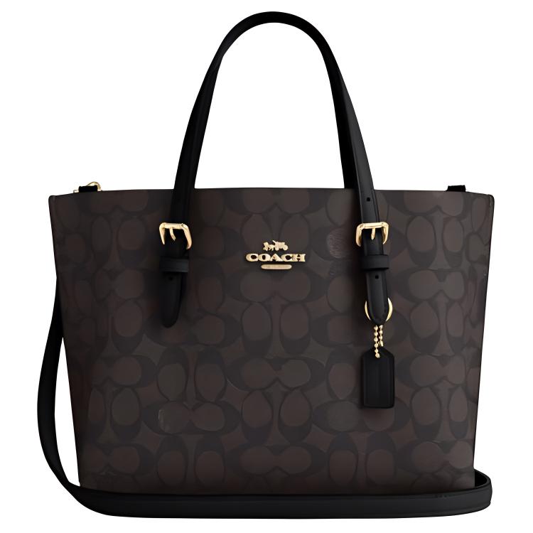 Coach Mollie Logo Zip Tote Bag Shopping Handbag Crossbody Coated Canvas Leather Shoulder Bag Women tote Walnut Black CV965-IMXAQ Basic Set (Bag+Dust Bag)