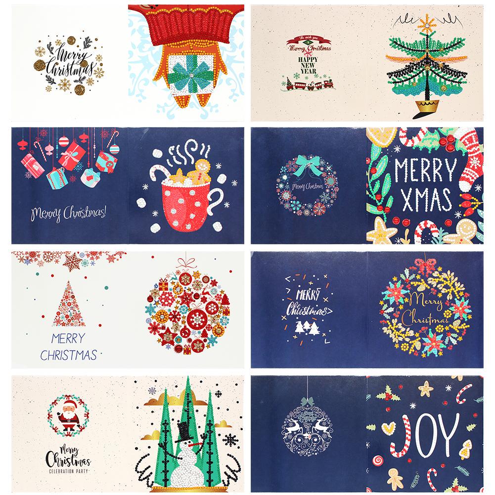 8pcs 5D DIY Diamond Painting Greeting Card Special-shaped Birthday Festival Card Santa Claus Xmas Postcards Craft Gift Christmas