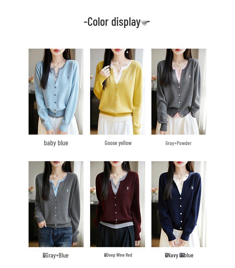 Soft, Chewy Milky Knit Cardigan for Women - New Spring/Autumn Style, Long-Sleeved, Gentle Yellow, Faux Two-Piece Sweater Top