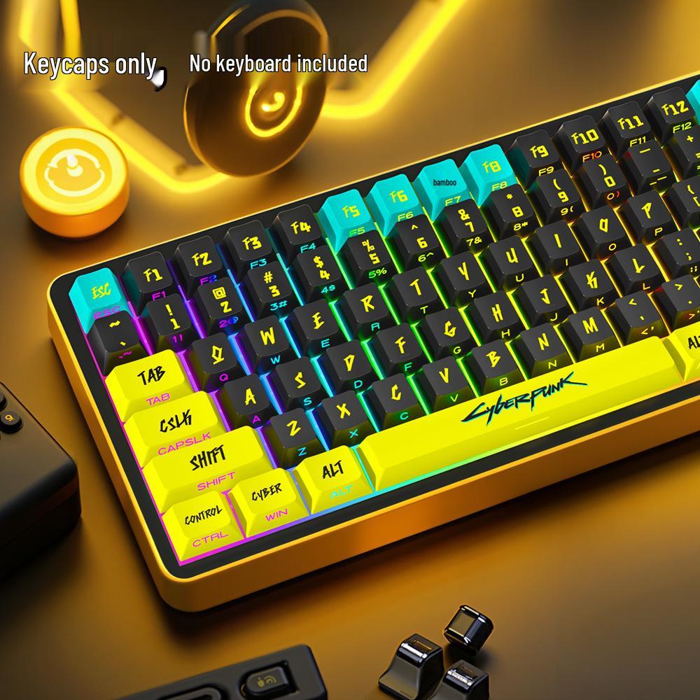 Cyberpunk Transparente PBT Fünfseitige Thermosublimation Mechanische Tastatur Russische Tastenkappen
