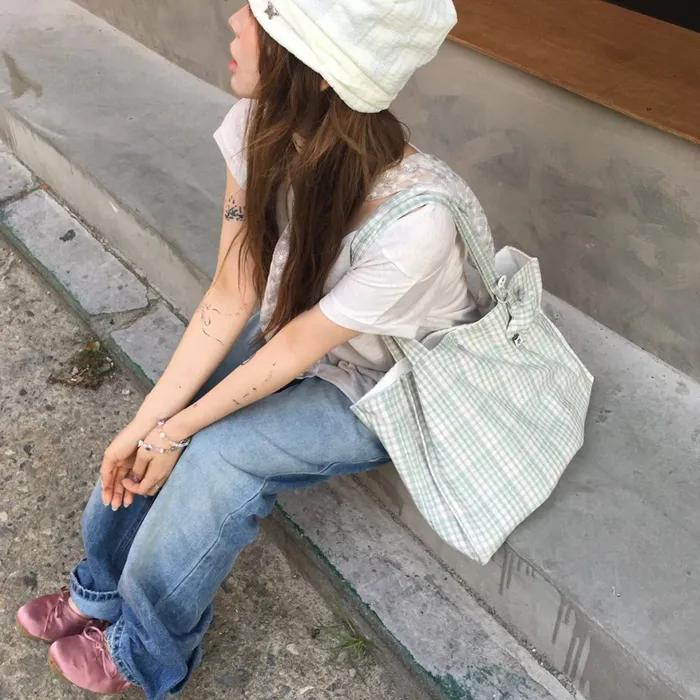 Summer Check Shoulder Bag Green