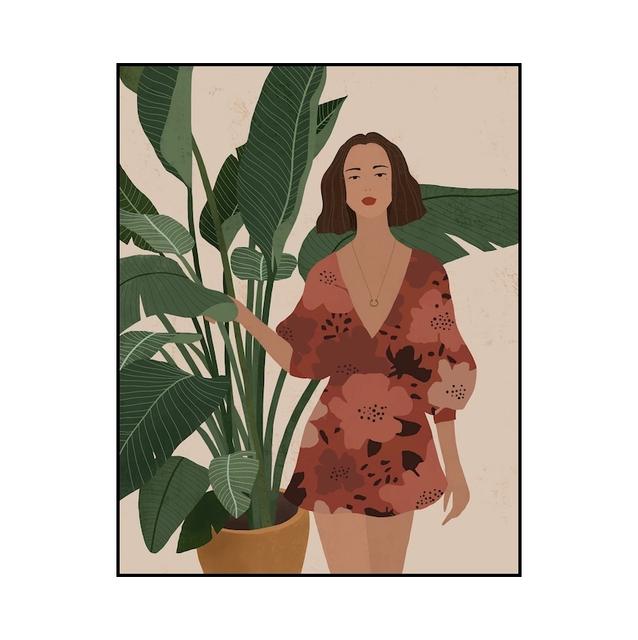 Boho Girl Wall Art Posters Tropical Leaves Abstract Canvas Painting and Prints Pictures for Living Room Home Decor No Frame