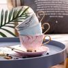 OLOEY Nordic Marble Gold Rim Ceramic Coffee Cup & Saucer Set